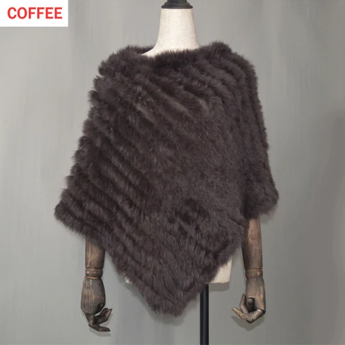 coffee Женское весенне-осеннее вязаное пончо из натурального кроличьего меха, шарфы из натурального кроличьего меха, шаль из пашмины, шарф из натурального кроличьего меха - Цвет: coffee