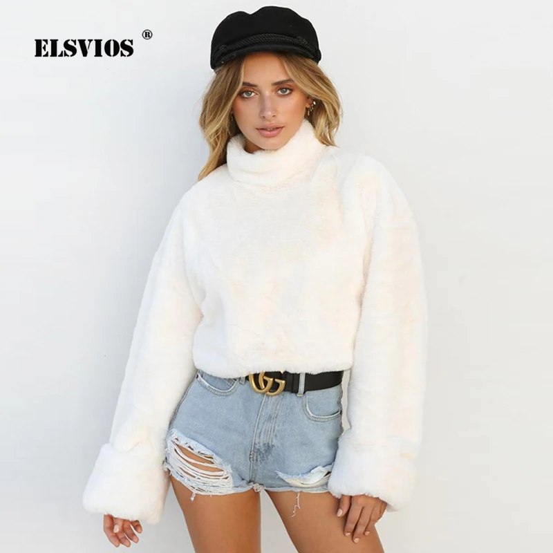 ELSVIOS Женские флисовые свитера с высоким воротником Зимние теплые длинными