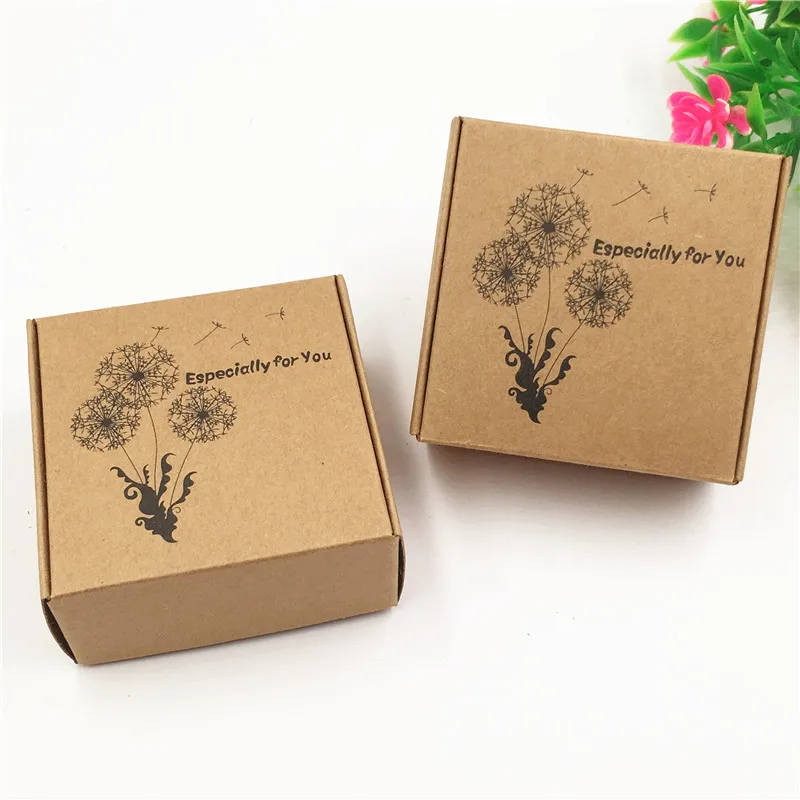 Aircraft Box Brown Kraft Paperboard With Dandelion Printed Pattern Especially for Small Jewelry/Gift Carrying Packing 200Pcs