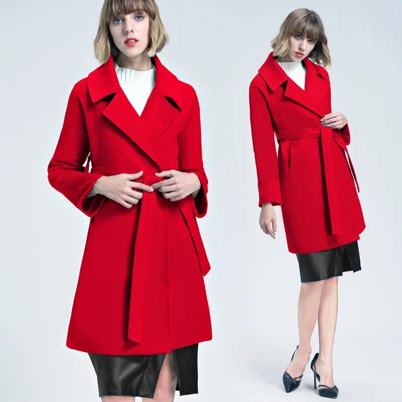 Женское шерстяное пальто зима 2017 длинное с поясом корейское меховое женское