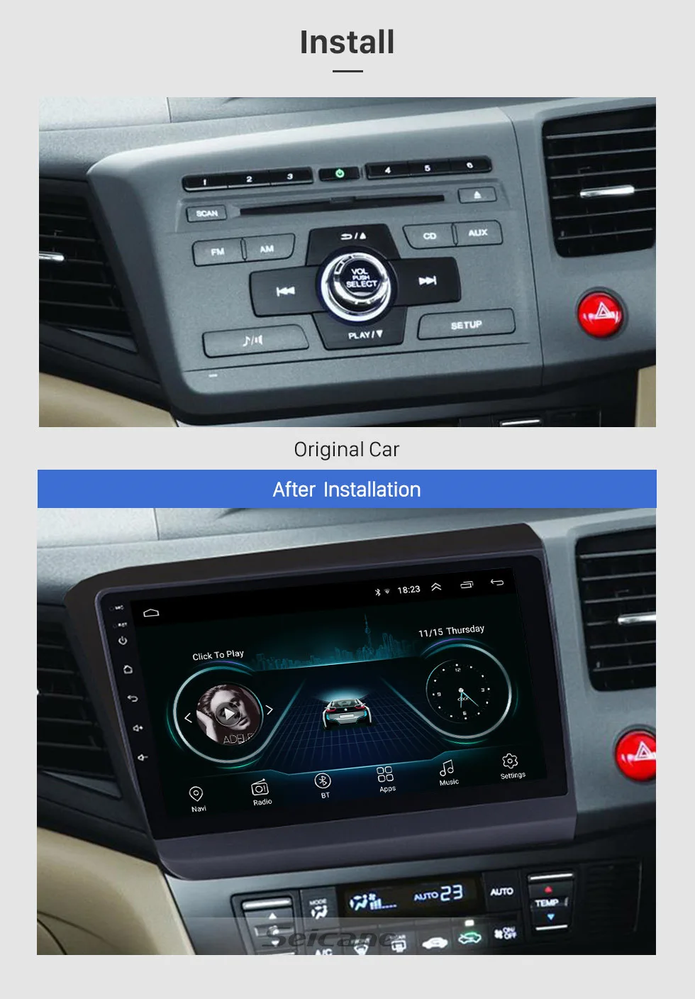 Seicane 9 дюймов HD сенсорный экран Android 8,1 gps Bluetooth навигация для 2012 HONDA CIVIC правая рука вождения Wi-Fi музыка автомобиль радио плеер
