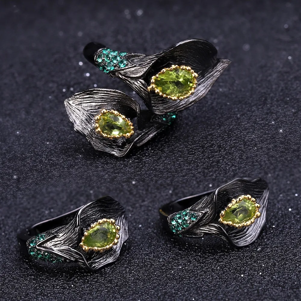 Женские серьги пусеты ручной работы GEM'S BALLET 1 57ct натуральный Перидот Калла лист