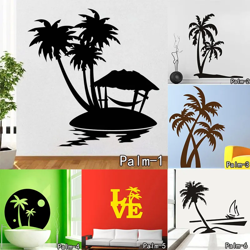 Большие пальмовые деревья птица съемная наклейка искусство роспись Декор на