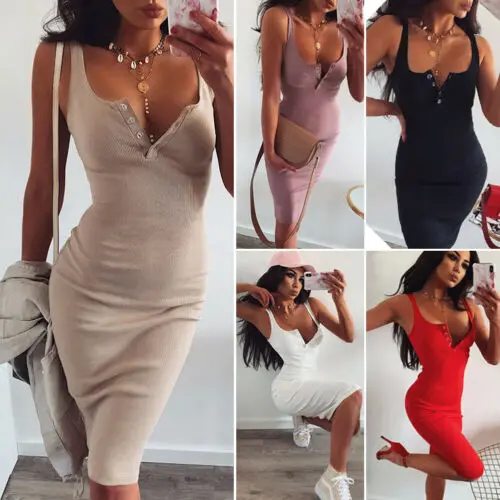 Новинка модное женское облегающее эластичное платье без рукавов с V образным