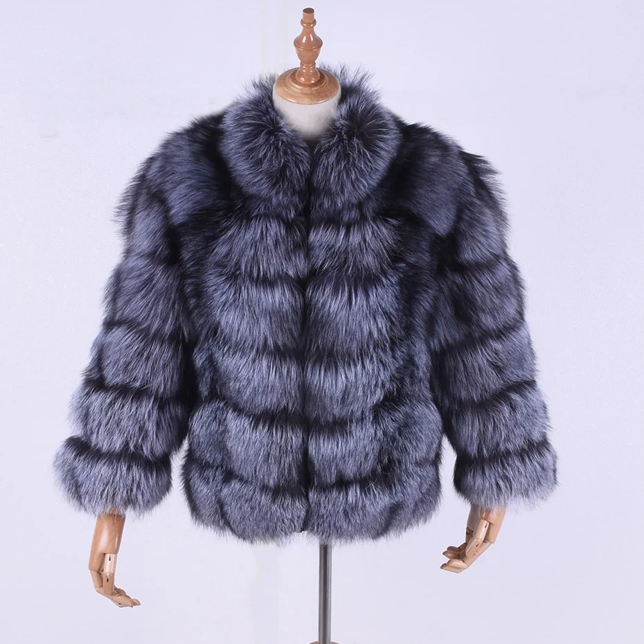 2018 winter women's silver fox fur coat genuine fur natural leisure collar women's clothing Jacket woman's Solid coats QIUSIDUN