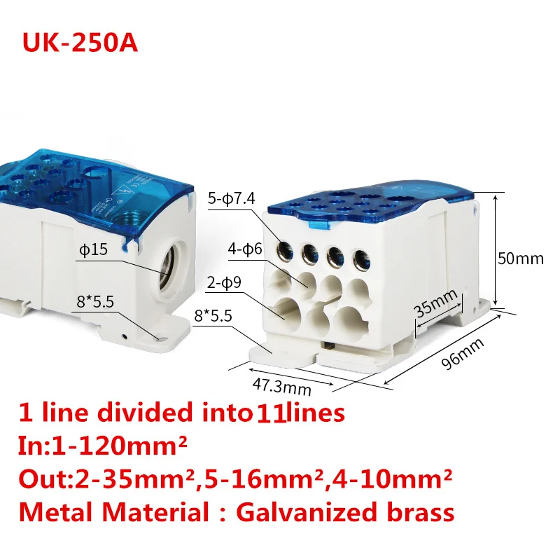 UKK80A 125A 160A 250A 400A 500A клеммный блок 1 во многих из din-рейку распределительная коробка Универсальный электрический провод разъем - Цвет: 250A