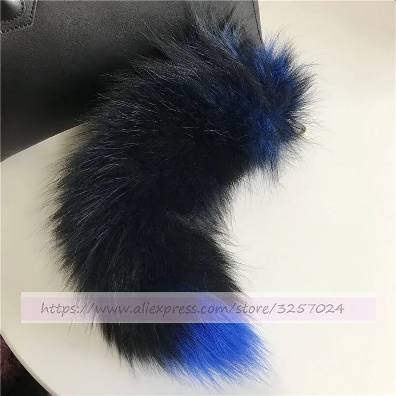 Blue Magicfur-1 шт. 40 см цветная подвеска для ключей сумок из натурального меха серебристой лисы, брелок для косплея, подвеска с кисточками, аксессуары - Цвет: Blue