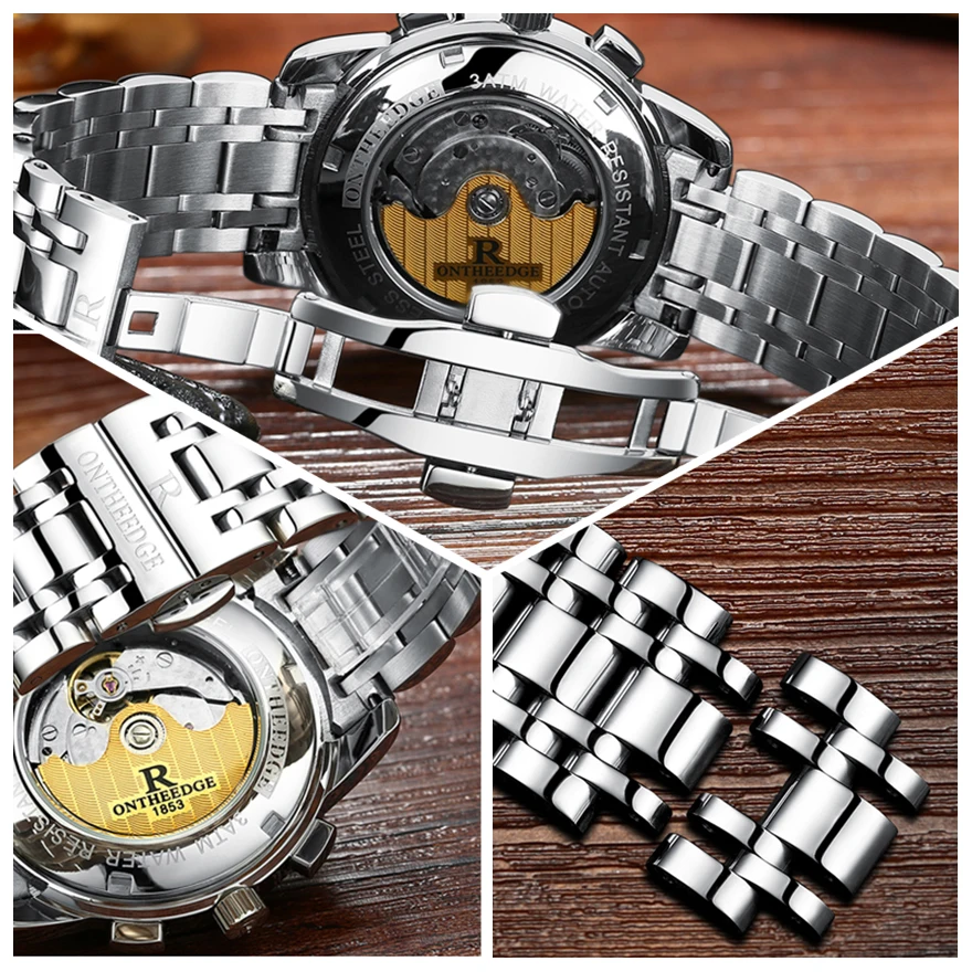 Модные механические часы RONTHEEDGE для мужчин Автоматические Стальные наручные с