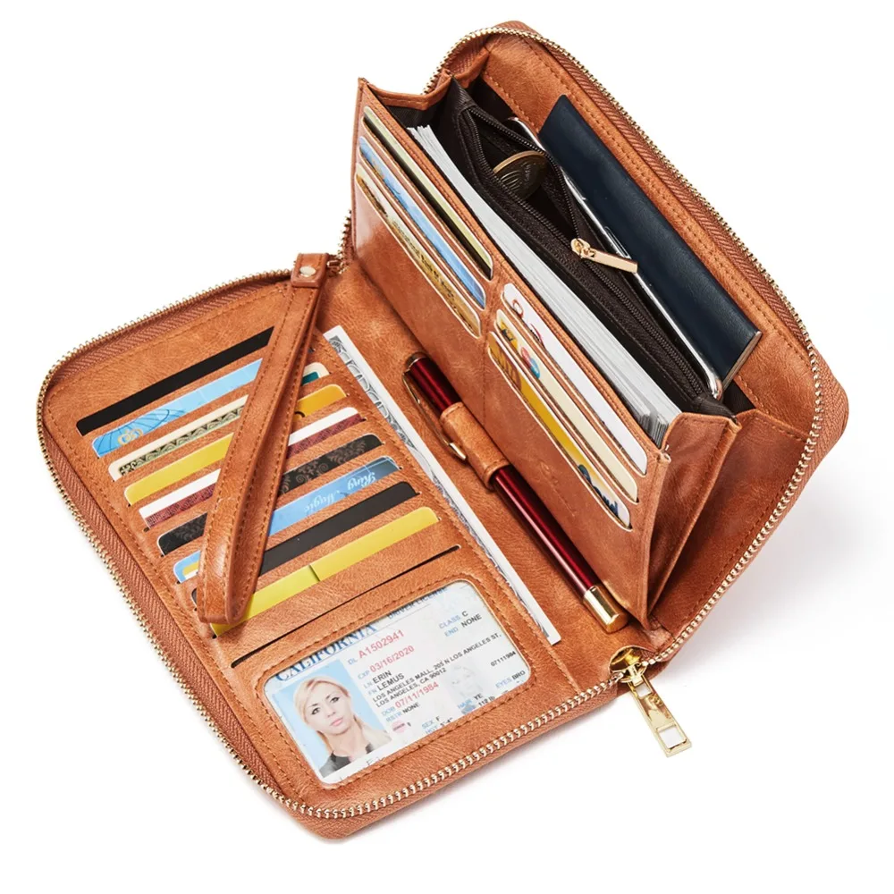 CHALLEN Leather Women Wallets PU Designer Zipper Long Wallet Women Card Holder Ladies Purse Money Bag Carteira Feminina