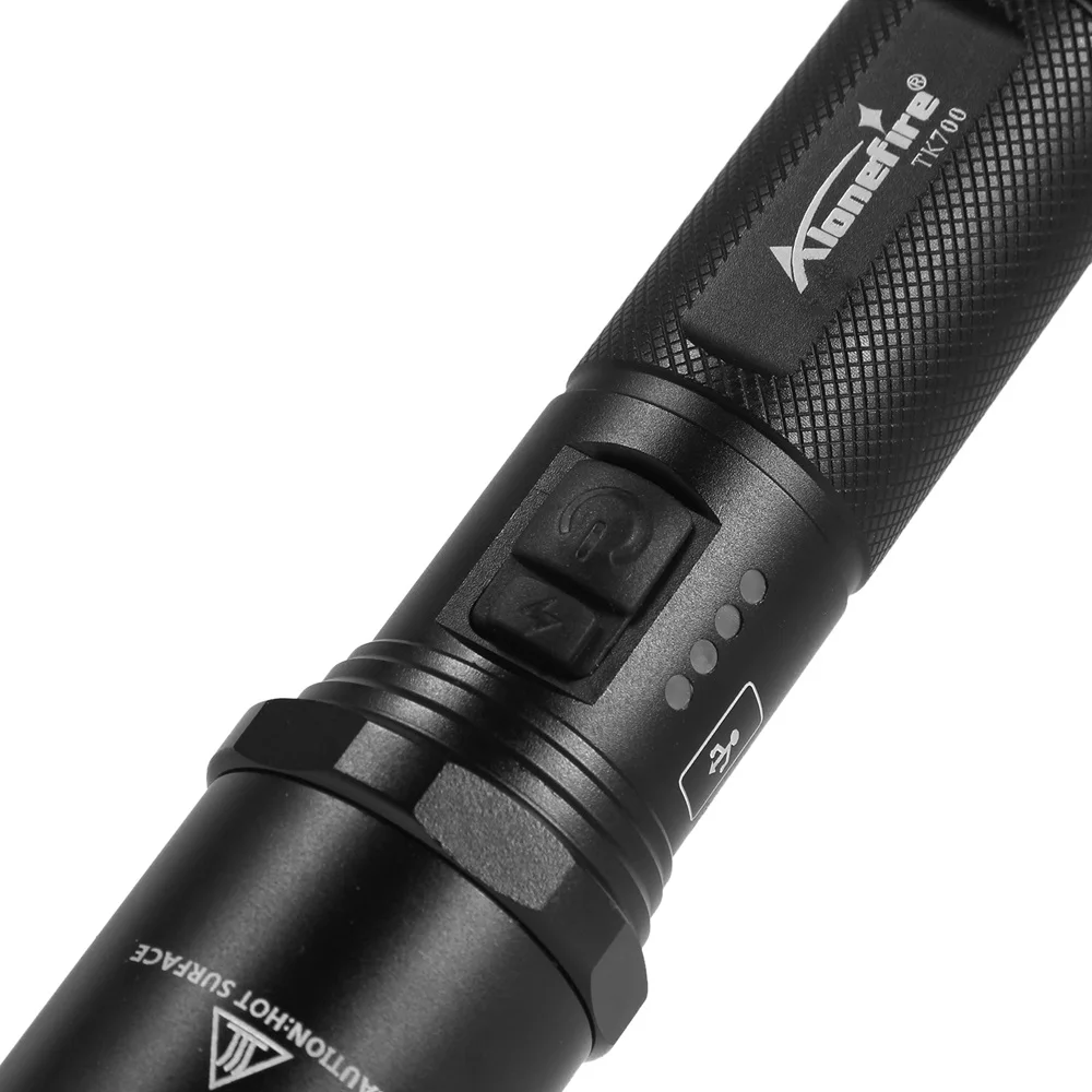 AloneFire TK700 CREE светодиодный Полиция Вспышки светильник безопасности и самообороны ультра яркий фонарь Usb Перезаряжаемые Тактический патруль светильник