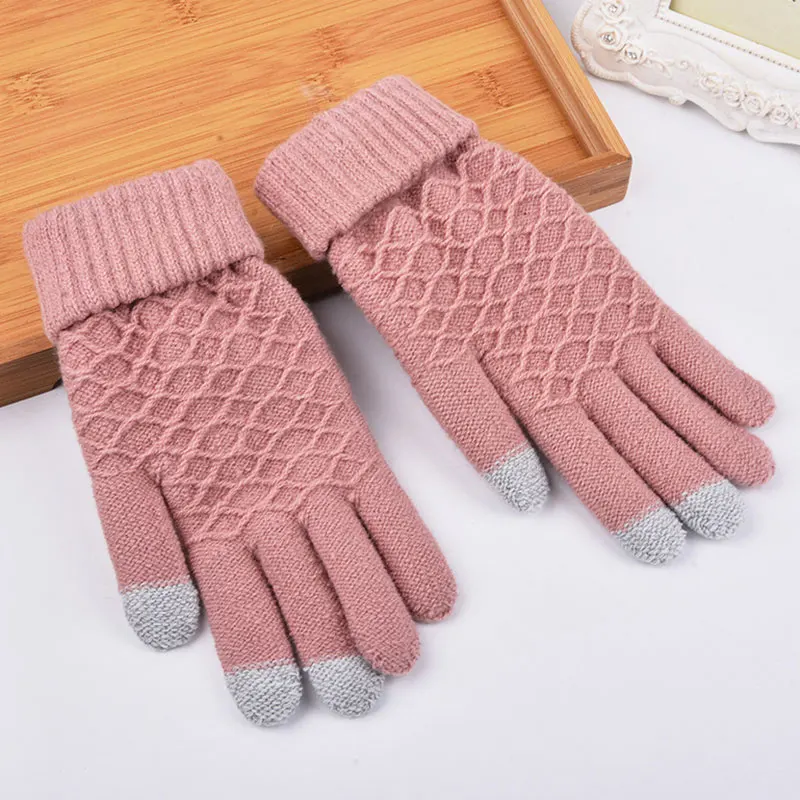 

Fashion Winter Warm Vogue Solid Knitted Full Finger Gloves Mittens For Smart Phone Touch Screen FS99