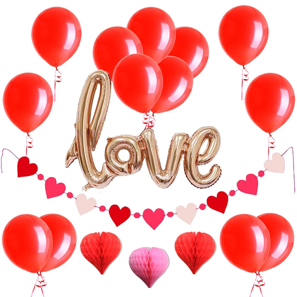 Red Valentines Day Wedding Party Decorations Heart Honeycomb Balls Adult Birthday LOVE Letter Foil Balloon Event Supplies | Дом и сад