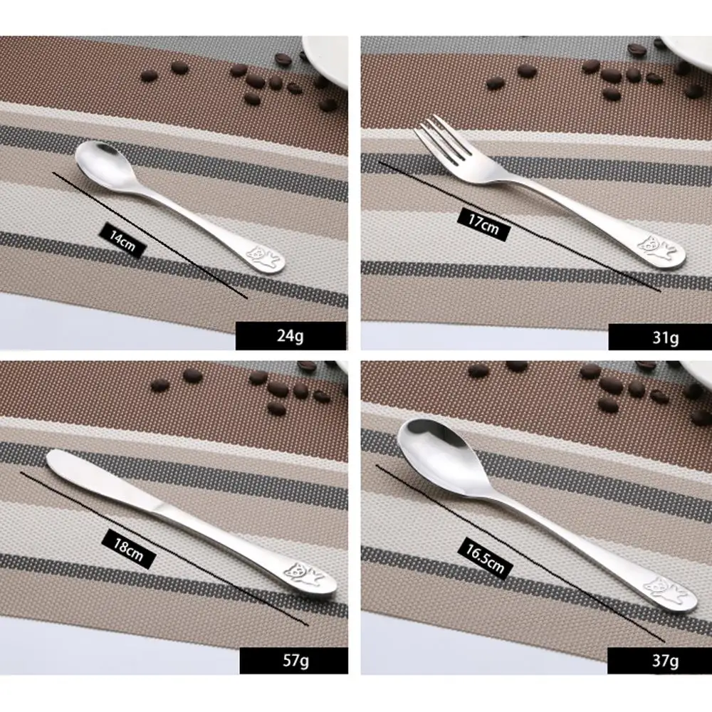 

4pcs/set Baby Teaspoon Spoon Food Feeding Fork Knife Utensils Set Stainless Steel Kids Learning Eating Habit Children Tableware