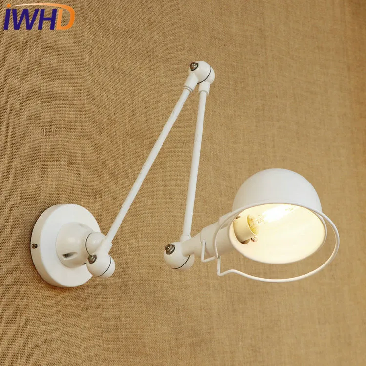 Goede IWHD Loft Stijl Dubbele Swing Arm LED Wandkandelaar Nachtkastje Wandlamp Industriële Vintage Muur Verlichtingsarmaturen Voor Home Verlichting