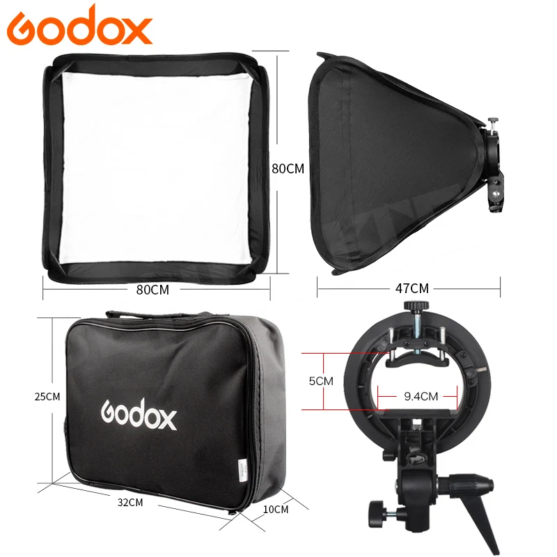 Godox 80*80 см софтбокс складной 80x80 Вспышка + S образный кронштейн держатель Bowens сумка