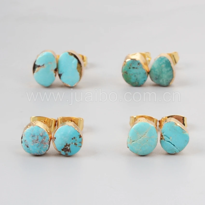 

Irregular Natural Turquoises Stud Earrings High Quality Blue Stone Earrings for Women Wholesales Jewelry G1017