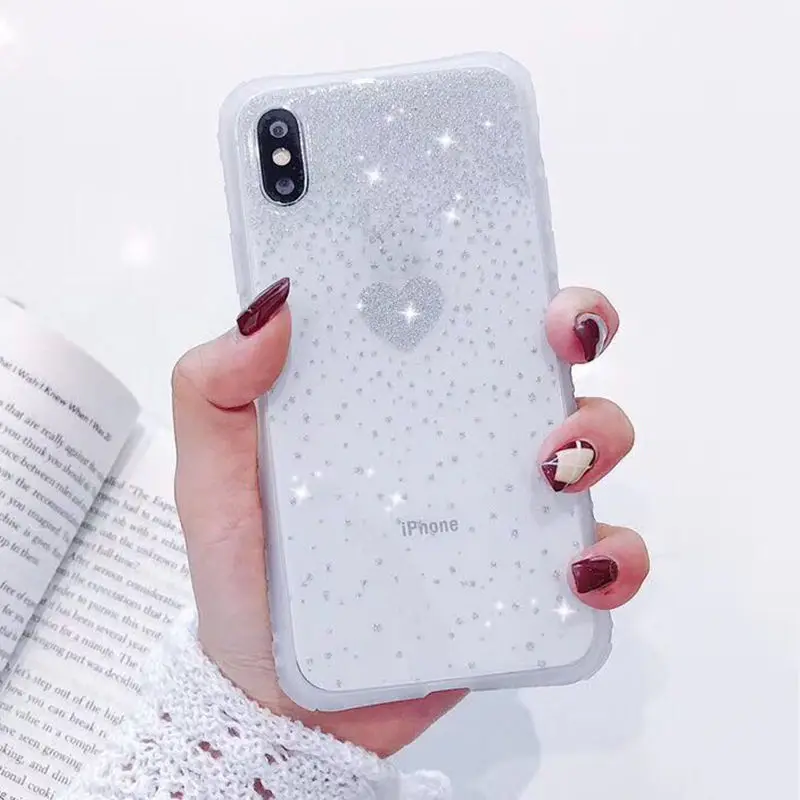 T1 Silver Блестящий Прозрачный чехол для телефона с милым сердечком для iPhone X XS XR XS Max 6 6S 7 8 Plus для iPhone 11 11 Pro Max XR - Цвет: T1 Silver