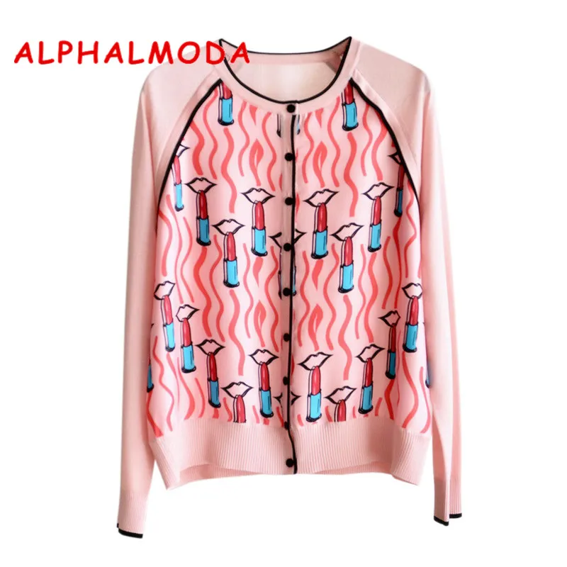 Женский вязаный кардиган ALPHALMODA Свободный Повседневный свитер с длинными