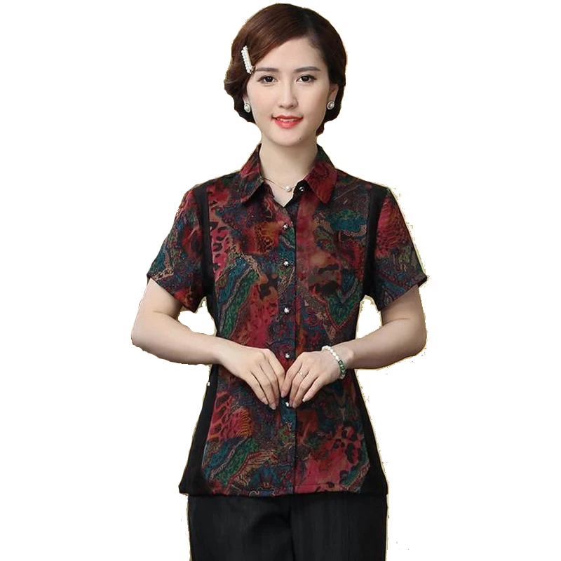 Женская шелковая летняя новая китайская блузка из шелка 100% с отложным воротником