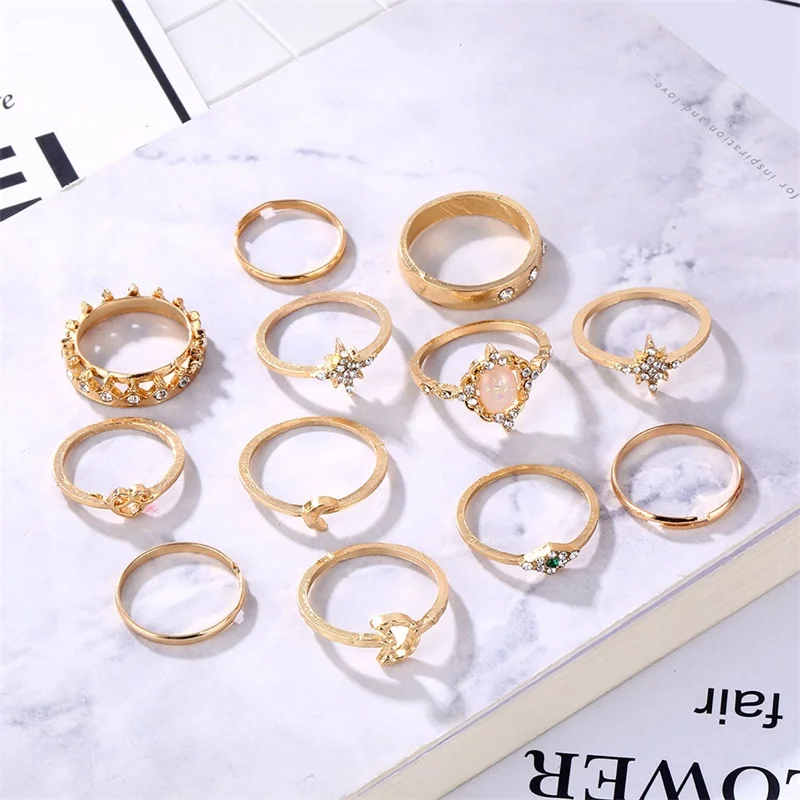 FNIO 13 шт./компл. богемные винтажные драгоценные камни корона звезда луна