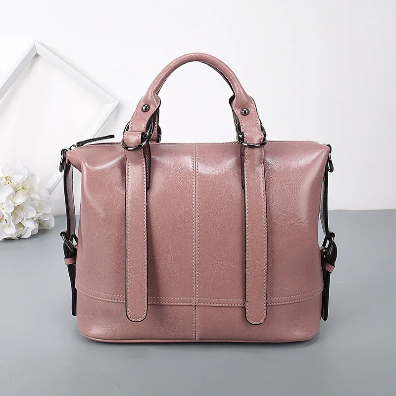 pink Американский стиль, коровья кожа, сумки через плечо, натуральная кожа, женские сумки, высокое качество, многофункциональные, женские, масло, кожа, сумки - Цвет: pink