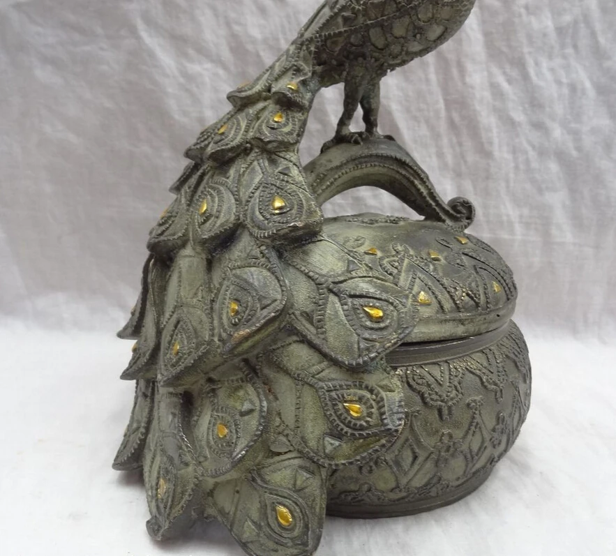 Песня voge Gem S2907 10 &quotкитайская Бронзовая позолота Peafowl статуя в коробке курильница
