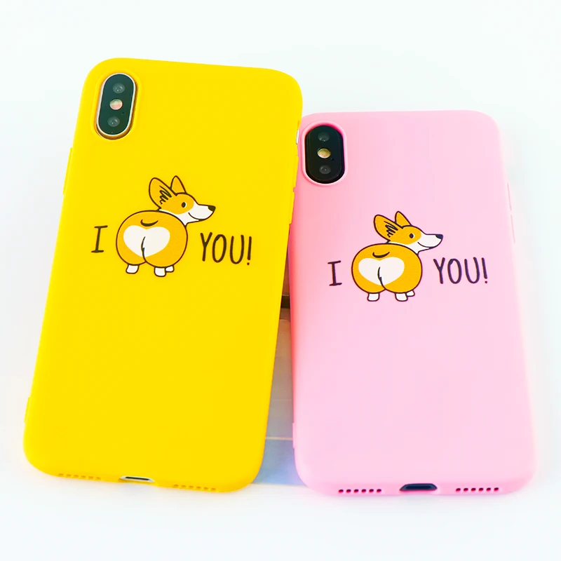 Модные телефонные Шкафы для IPhone X XS MAX XR 8 7 6 S Plus плотный Чехол I Love Corgi Мягкие