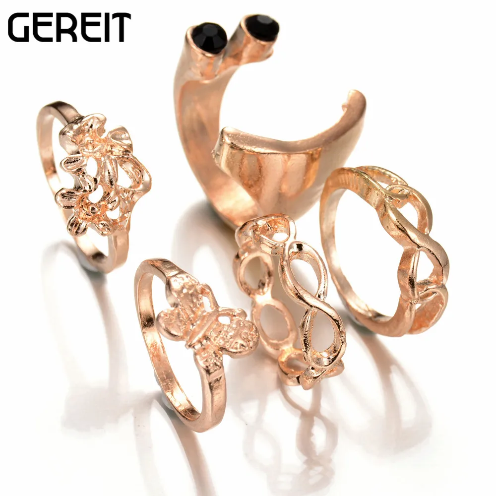 Женский набор серебряных золотых колец Бесконечность бабочка смайлик черные