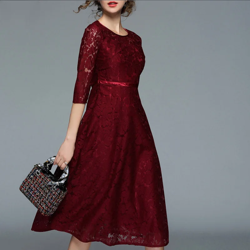 ZOSOL Для женщин Весна кружевное платье Модная Тонкий О образным вырезом