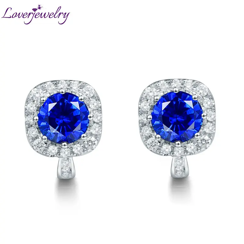 Женские серьги гвоздики с сапфиром LOVERJEWELRY 14 карат белое золото настоящий синий