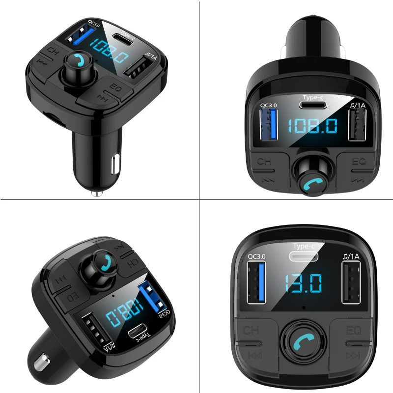 Автомобильный комплект громкой связи с Bluetooth, управление одним ключом, беспроводной Bluetooth fm-передатчик, ЖК MP3-плеер QC3.0, USB зарядное устройство, тип-c, свободные руки