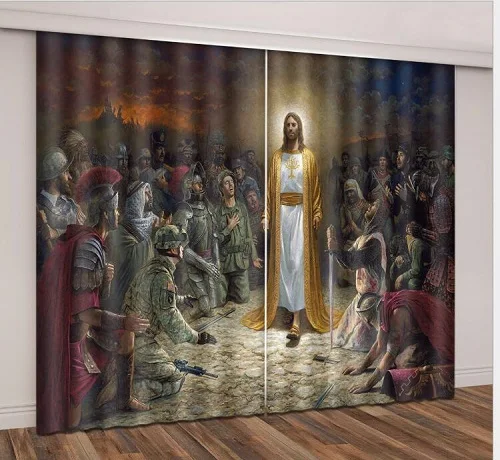 3D Curtains Шторы украшения шаблон с Иисусом Роскошные затемненные 3D оконные шторы гостиная женщина спальня Cortina шторы Rideaux наволочка - Цвет: 3D Curtains