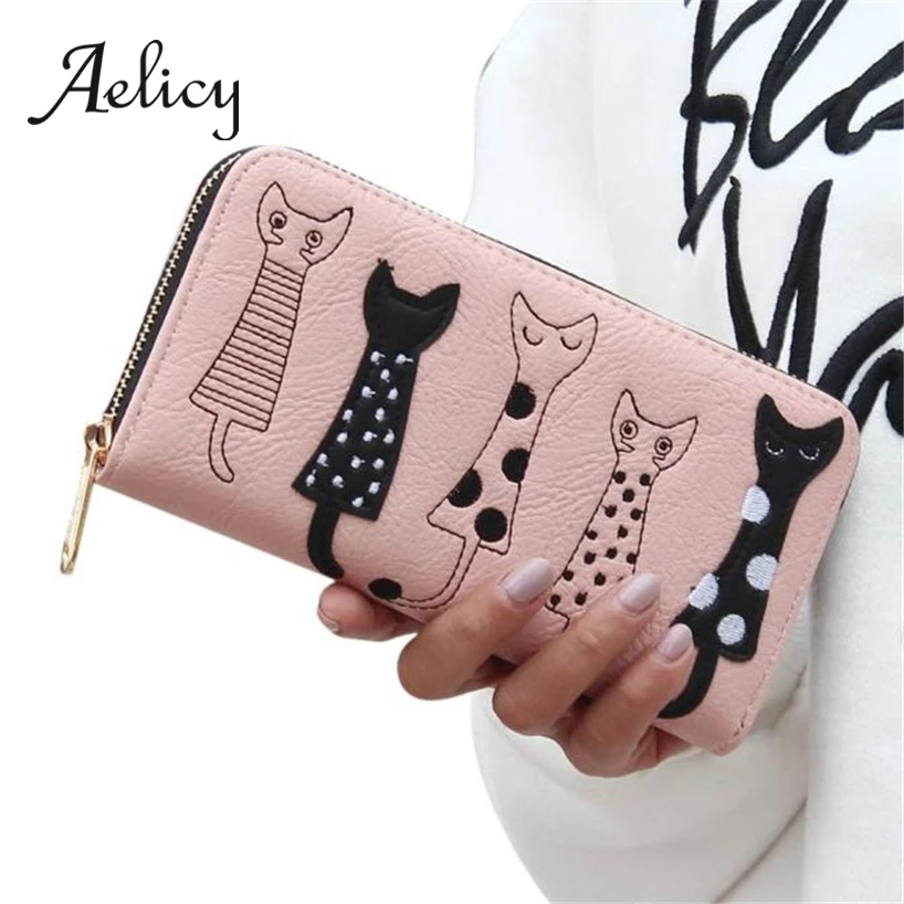 Aelicy Fashion Long Wallet Cartoon Cute Cat Women Girls PU Leather Card Holders Money Bag Change Purse Coin Phone Pocket | Багаж и сумки