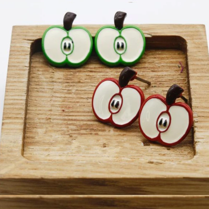 Дорин Бокс Женская мода Клубные серьги с яблоками 3D с зелеными ушками Милые девушки Модные украшения 1 пара.