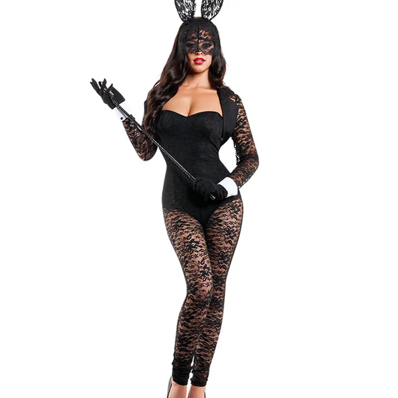 

Ladies Black Lace Devil Sexy Underwear Bunny Leotard Bodysuit Catwomen Cospaly Bunny Girl Fancy Party Dress Costume Carnival