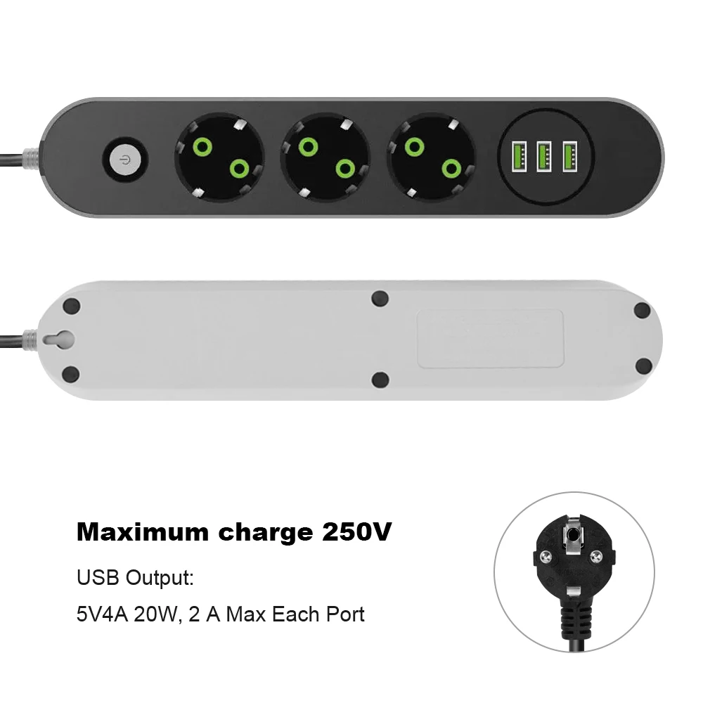 Highever USB Мощность розеток штепсельная вилка европейского стандарта 3 розетки