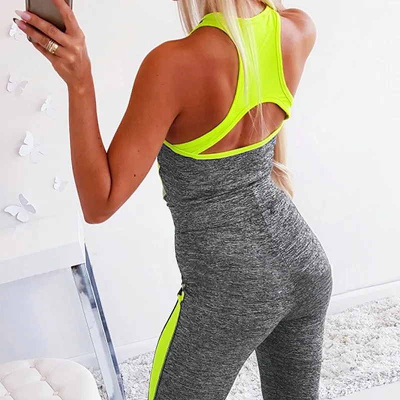 

Women Jumpsuit Spring Summer Fitness Yoga Sports Jumpsuit Playsuit Sexy Slings Colorblocked Slim Bodysuit Casual Rompers