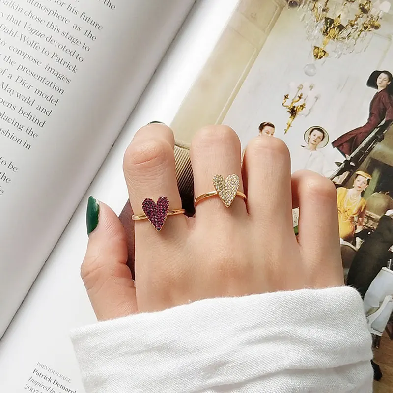 

925 Rings Adjustable Fashion Love Heart Zircon Ring 925 Sterling Silver Ring for Women