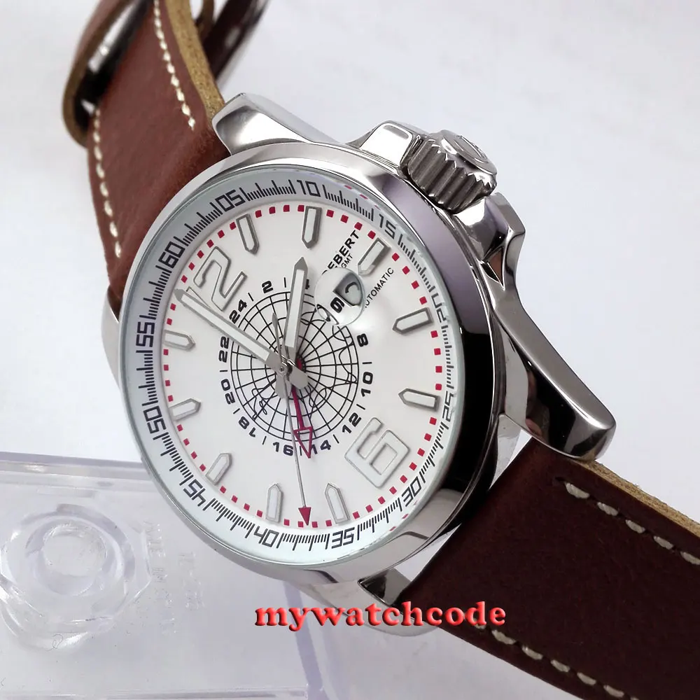 44 мм деберт белое окно с датой набора GMT автоматический кожаный ремешок мужские