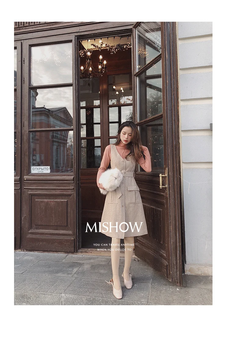 Mishow Модное женское осенняя и зимняя платье с поясом MX18D1063