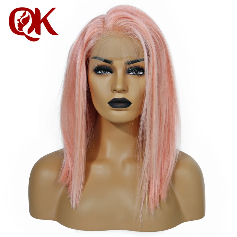 Queenking волосы 250% плотность детские розовые короткие Боб кружевные передние человеческие волосы парики предварительно выщипанные натуральные волосы бразильские волосы remy