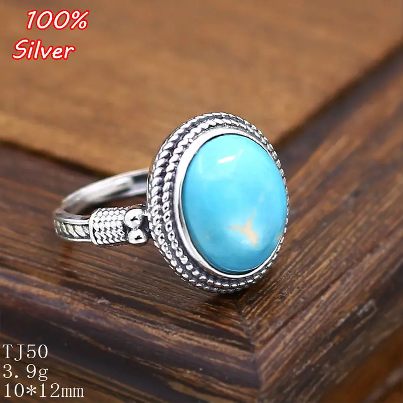 

925 Sterling Silver Color Adjustable Ring Blanks 10*12mm Oval Wax Turquoise Rings Settings Findings for Jewelry Making