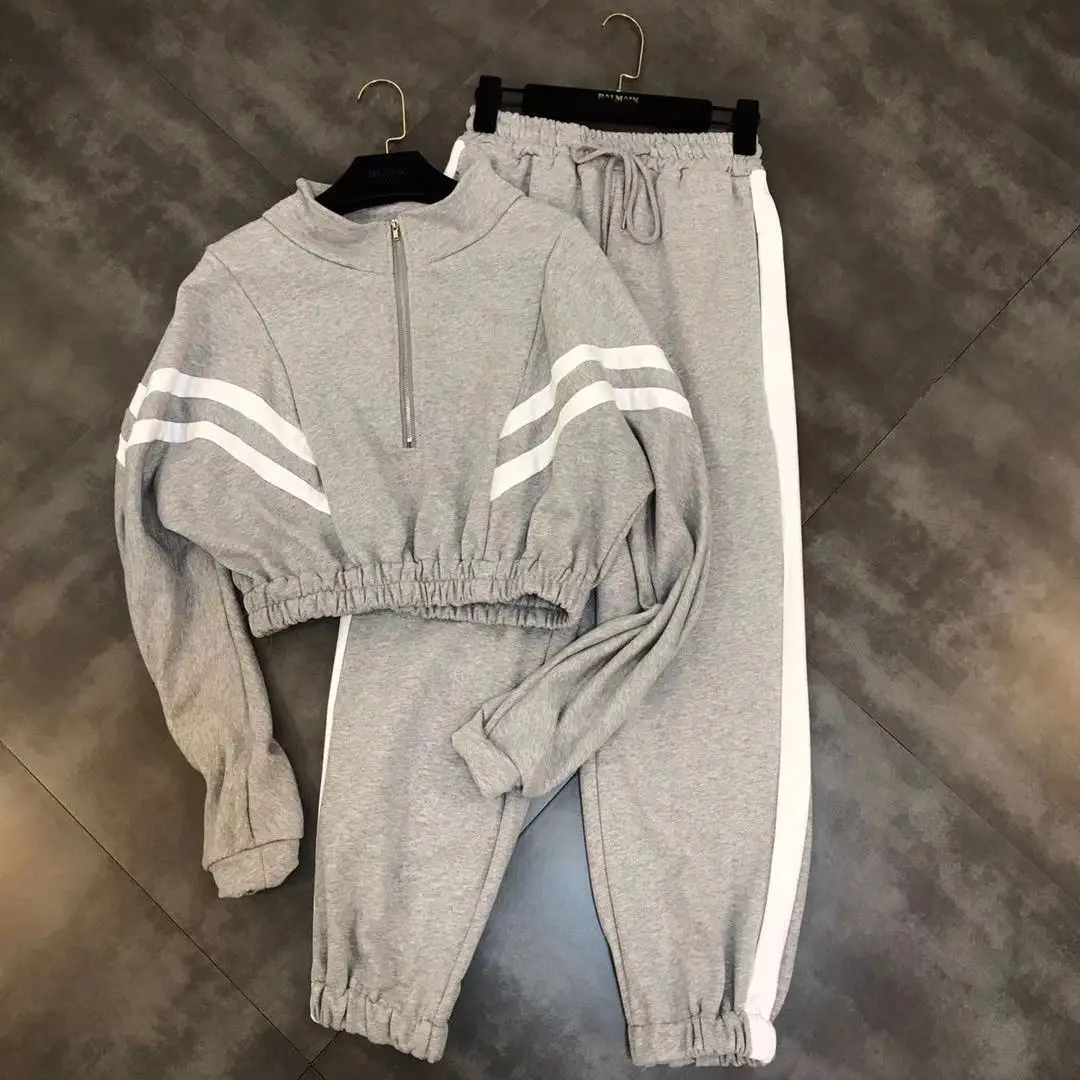 2019 Rushed Cotton Full Spring New Suit Stand Collar Long-sleeved Back Beauty Pattern Coat And Casual Trousers Two-piece Women |