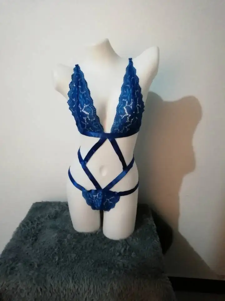 Соблазнительное женское бельё синего цвета кружева повод babydoll сексуальное кружевное Тедди Горячая Распродажа боди одна часть пижамы
