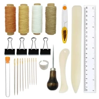 25pcs leather craft bookbinding kit starter tools set bone folder paper creaser waxed thread awl large eye needles diy