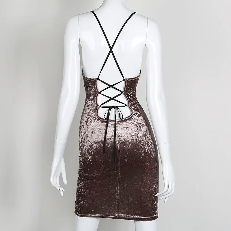 

2019 Women Bandage Backless Mini Dress Deep V Neck Sexy Summer Party Club Bodycon Bow Knot Sukienki Vestidos Velvet Dress