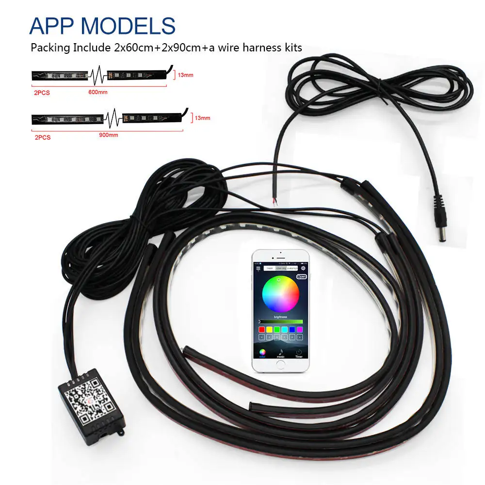 60-90 app Автомобильная Нижняя атмосферная лампа RGB Led Neon Chassis Strip Bar окружающий светильник APP/пульт дистанционного управления Декоративные Авто аксессуары для укладки - Испускаемый цвет: 60-90 app