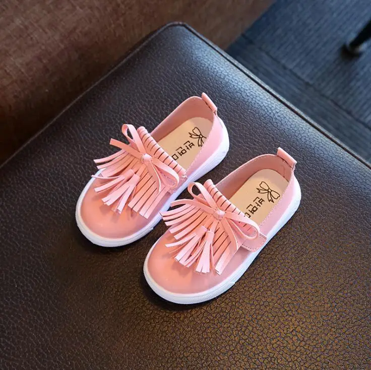 2019 spring autumn model children's single shoes soft leather casual girls tassel solid color Korean baby kids sneakers | Детская