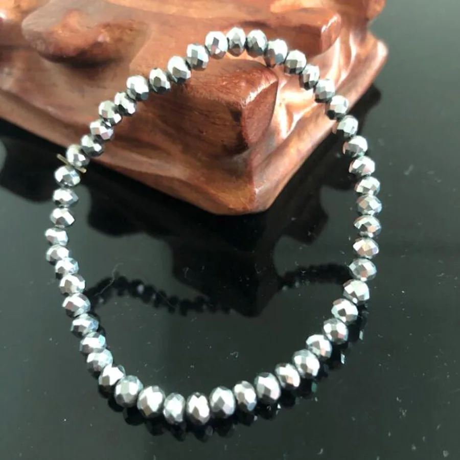 HT4M4 Silver Gray Ручной работы женские 4 мм горный хрусталь кристалл бисером круглые стеклянные бусины стрейч браслет Femme женские браслеты на запястье девушка обертывание ювелирные изделия - Окраска металла: HT4M4 Silver Gray