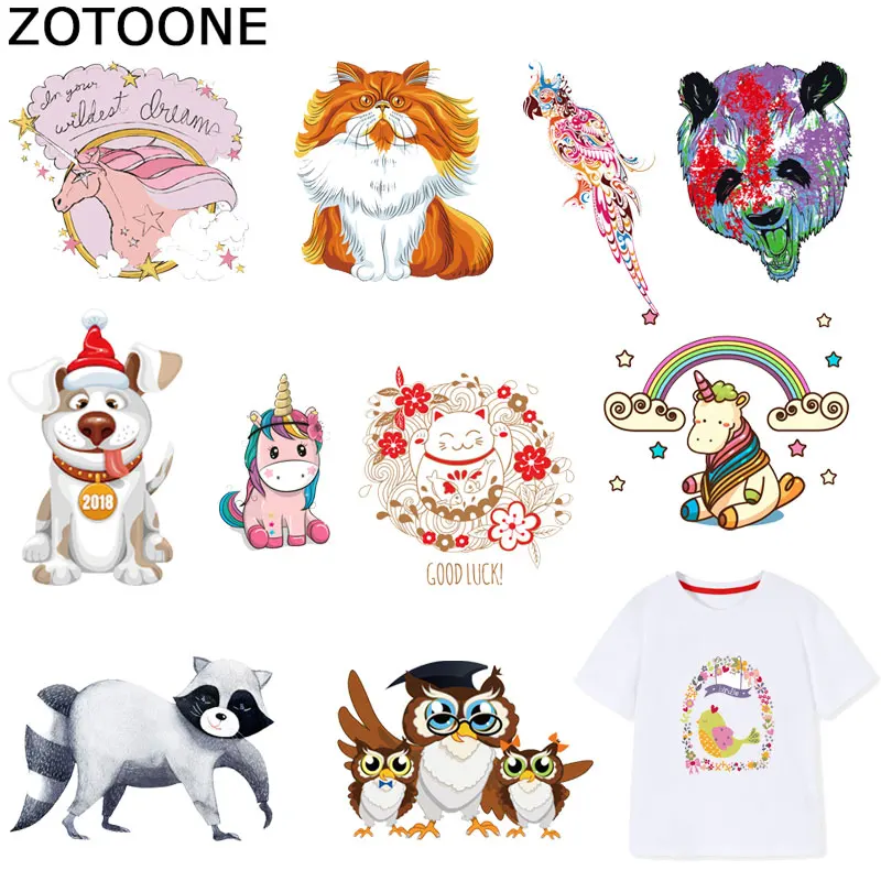 

ZOTOONE Cute Animal Iron on Patches Unicorn Cat Stickers Transfers for Clothes T-shirt Heat Transfer Diy Accessory Appliques F1